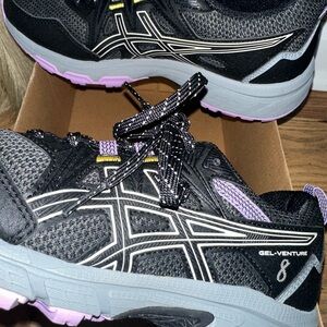 ASICS Black and Purple Athletic Shoes with Breathable Mesh